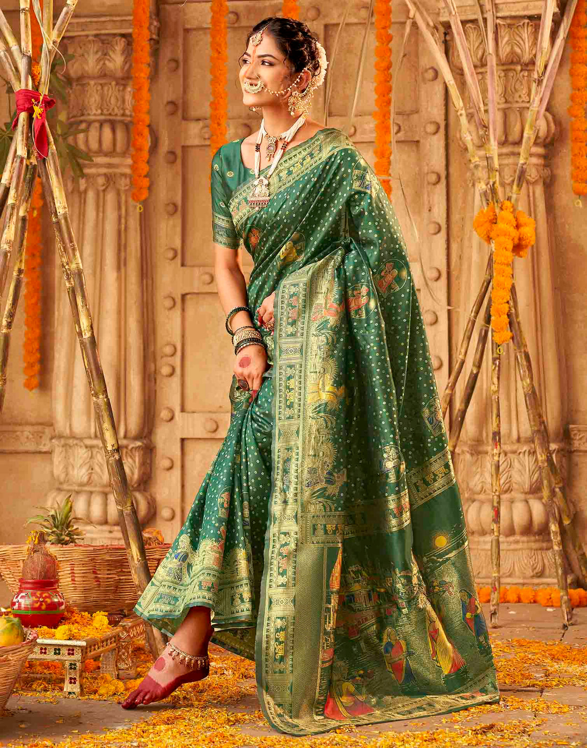 Dark Green Silk Woven Banarasi Saree