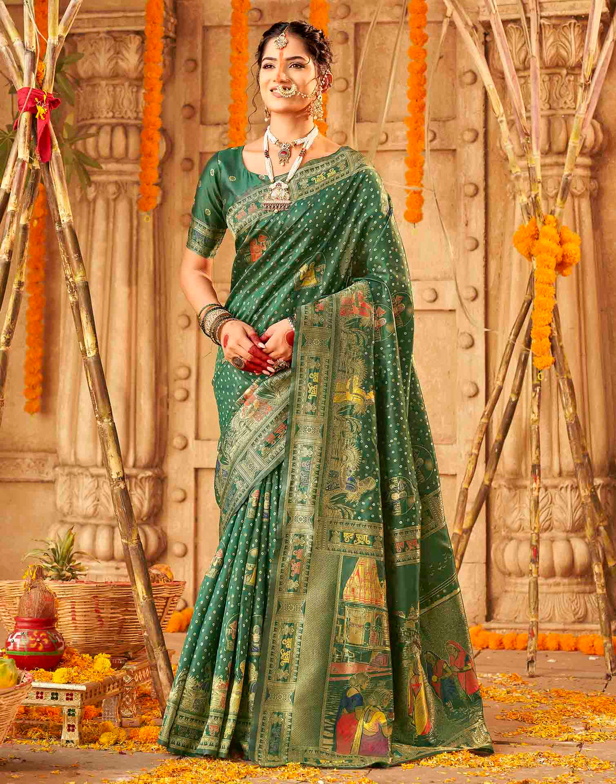 Dark Green Silk Woven Banarasi Saree