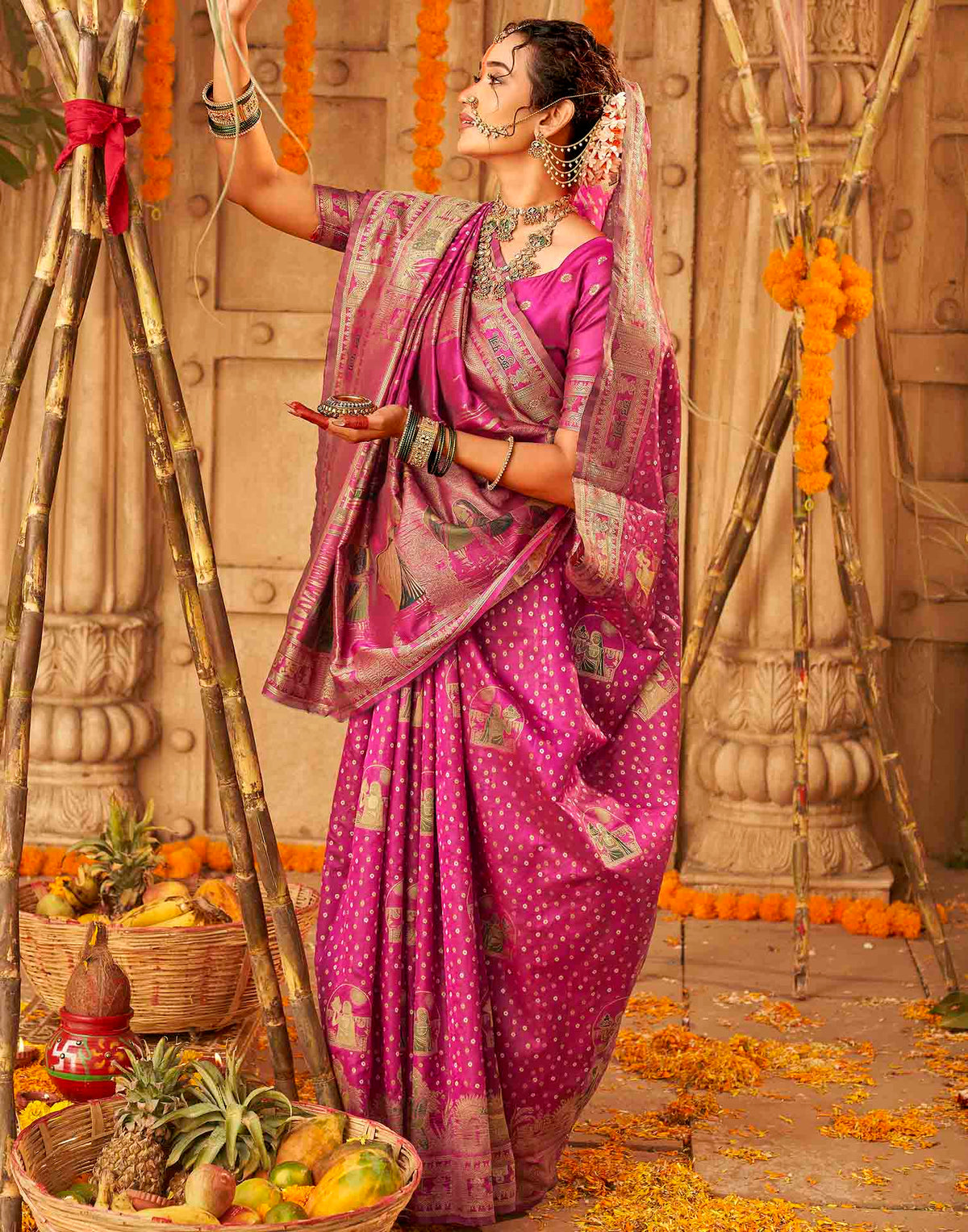 Rani Pink Silk Woven Banarasi Saree