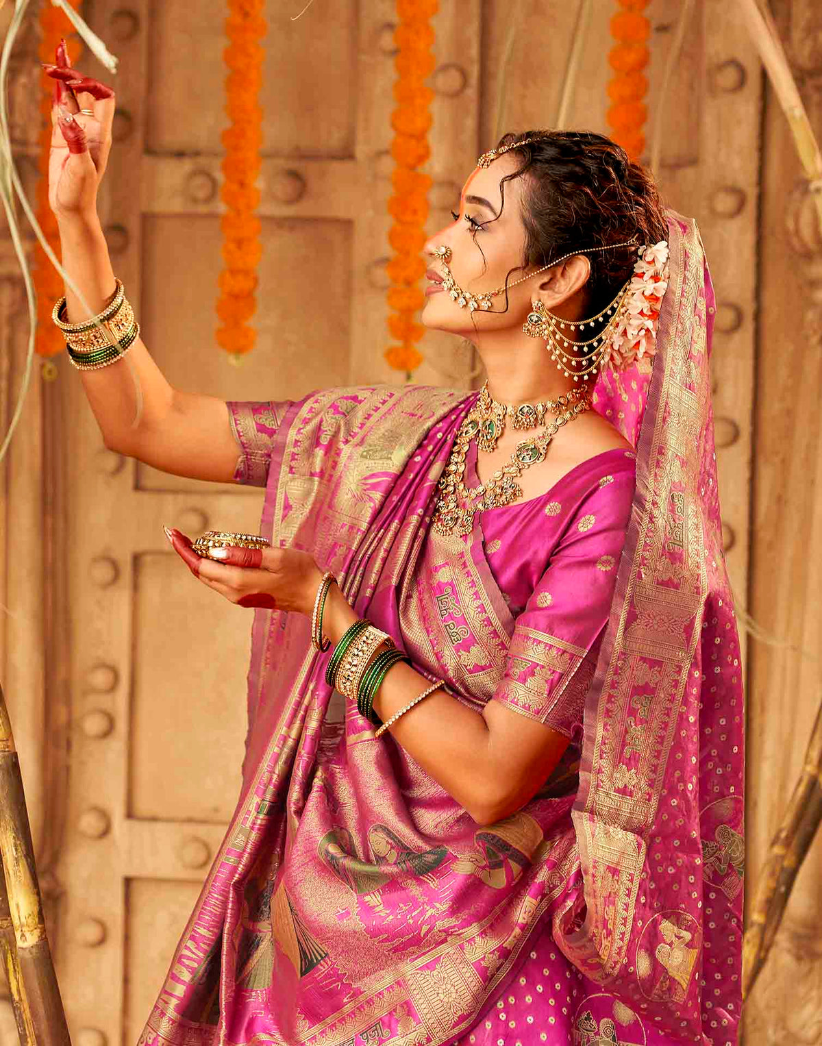 Rani Pink Silk Woven Banarasi Saree