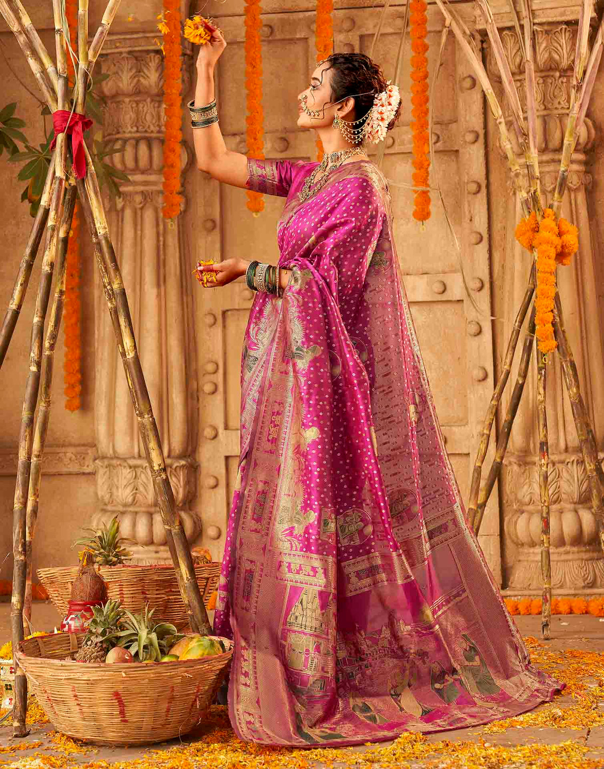 Rani Pink Silk Woven Banarasi Saree