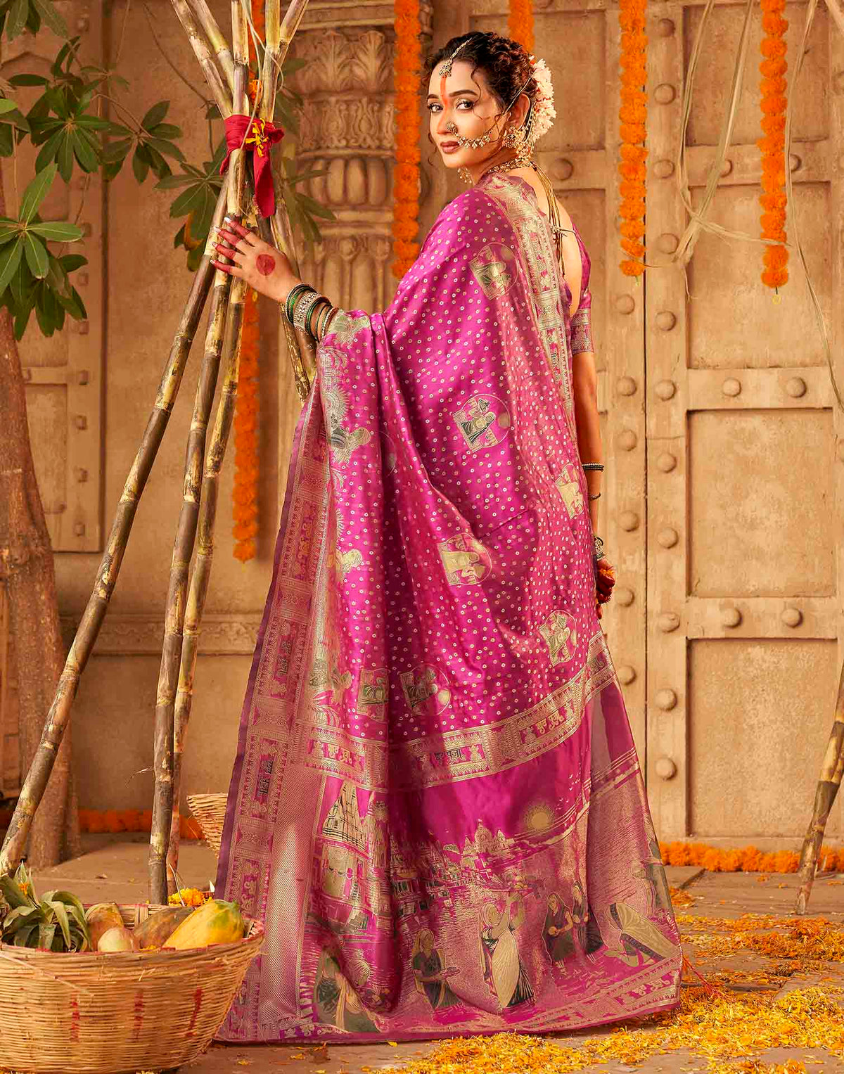 Rani Pink Silk Woven Banarasi Saree
