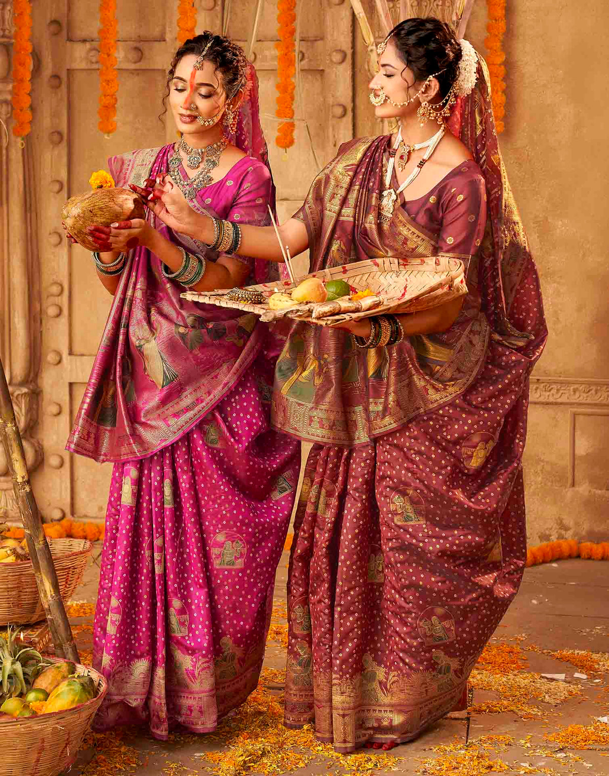 Chhath Maroon Silk Woven Banarasi Saree