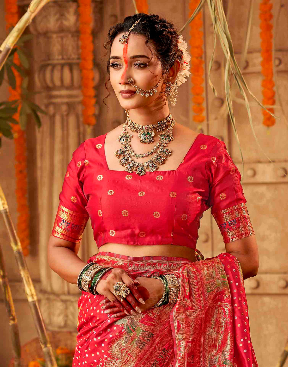 Chhath Red Silk Woven Banarasi Saree