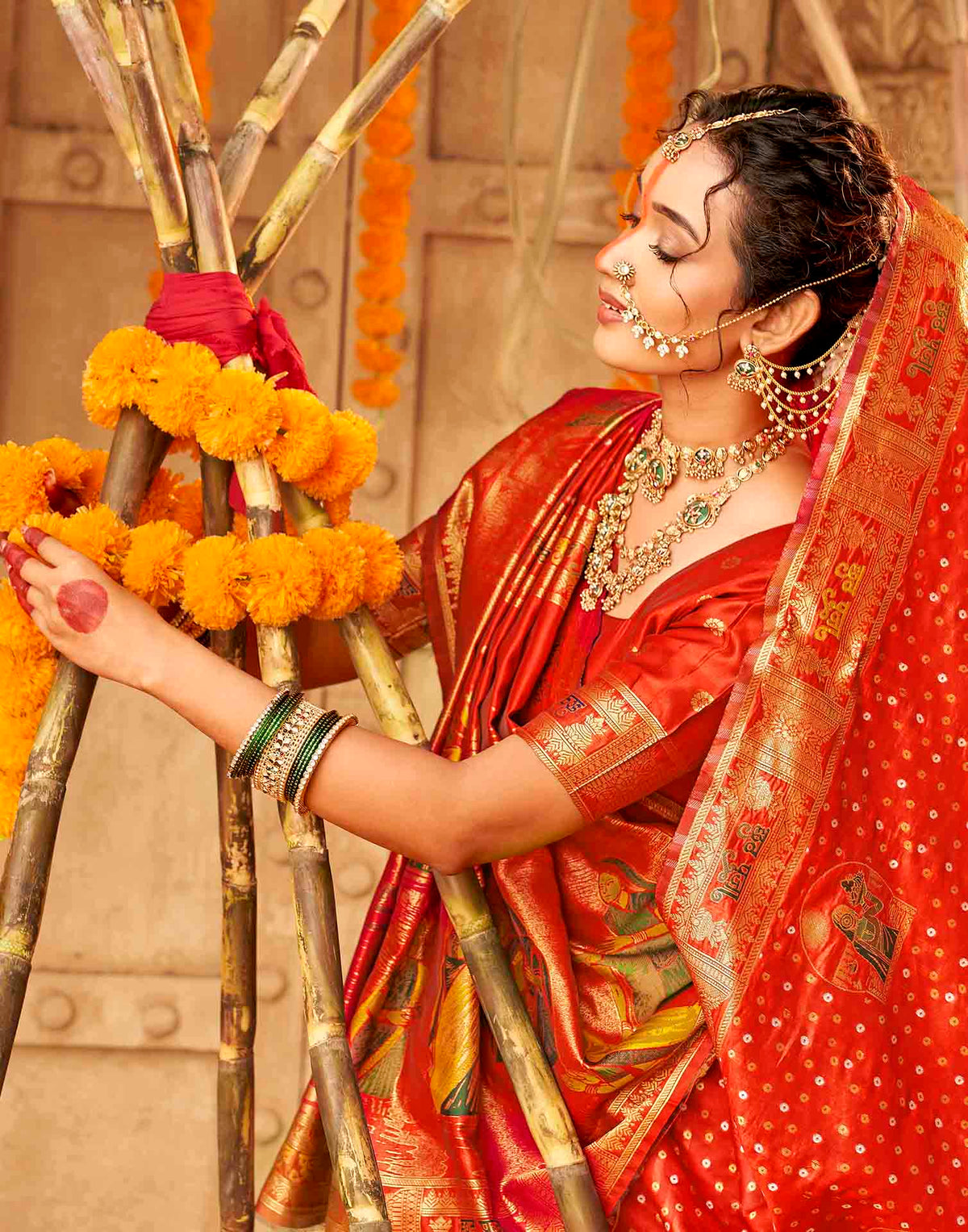 Chhath Red Silk Woven Banarasi Saree