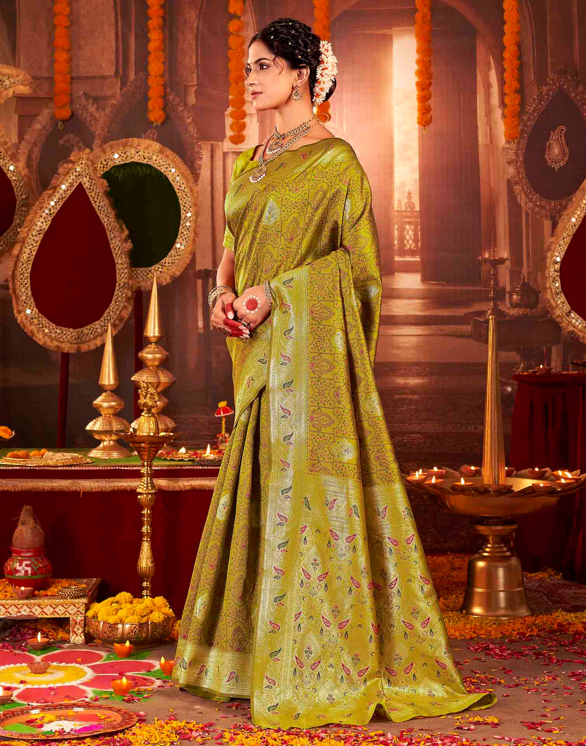 Mehandi Green Silk Woven Banarasi Saree