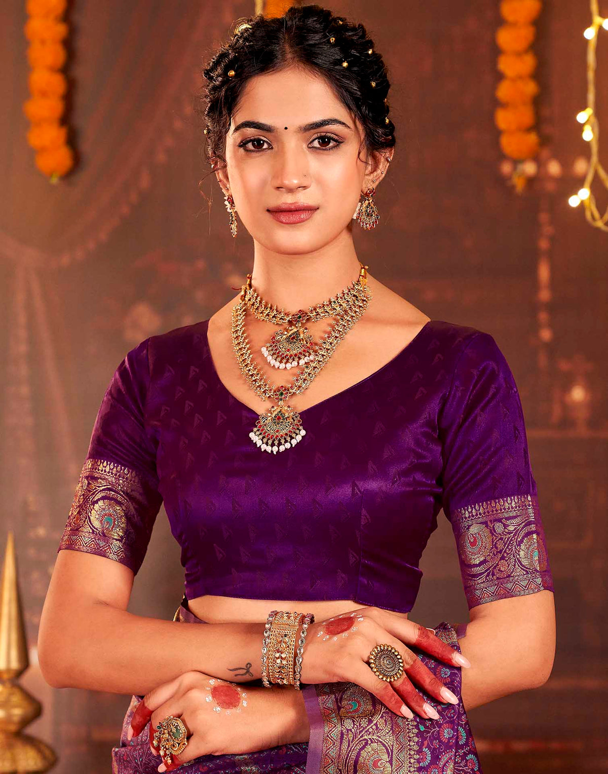 Dark Purple Silk Woven Banarasi Saree