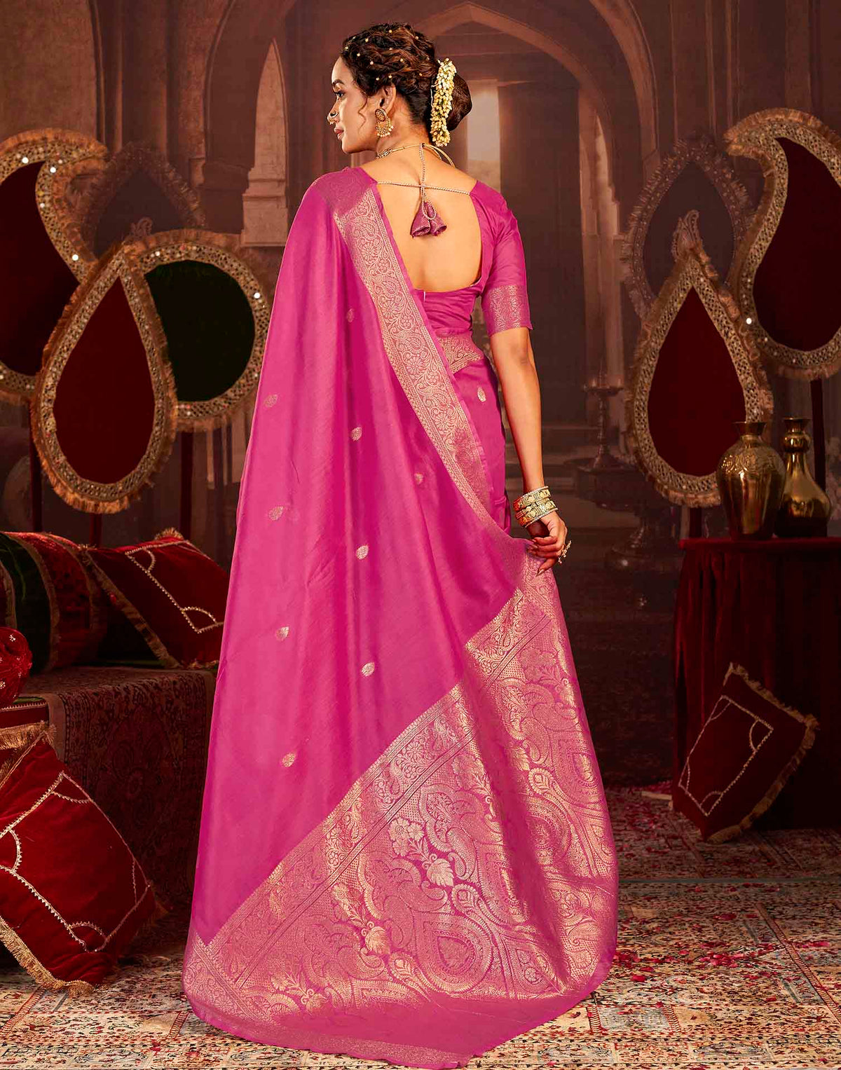 Dark Pink Cotton Woven Saree