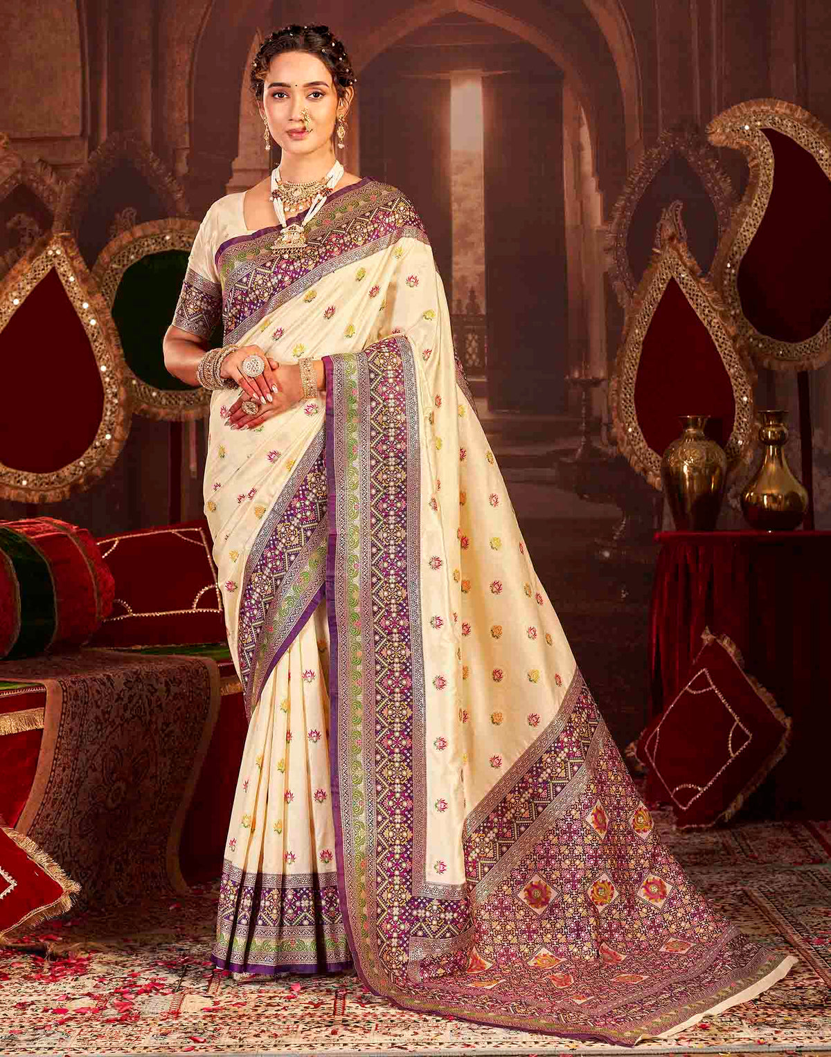 Crean Silk Woven Banarasi Saree