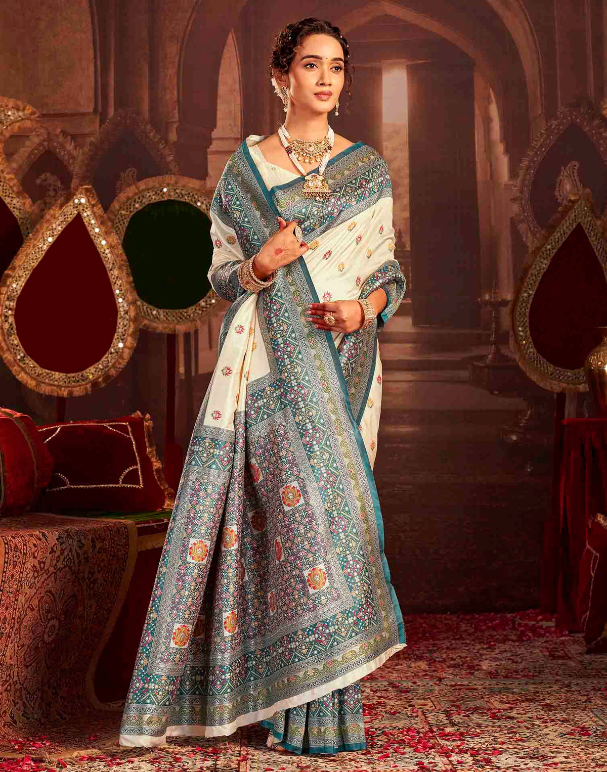 Crean Silk Woven Banarasi Saree