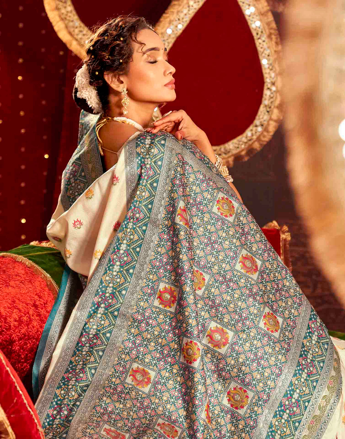 Crean Silk Woven Banarasi Saree