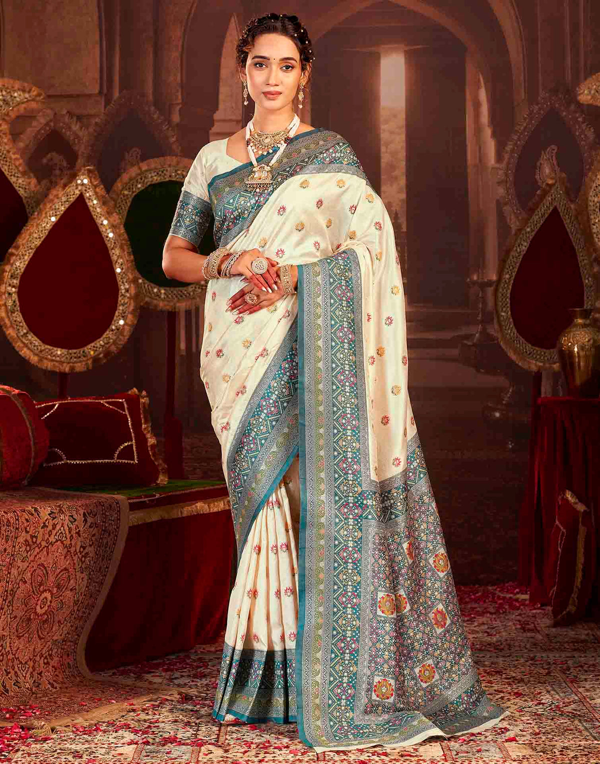 Crean Silk Woven Banarasi Saree