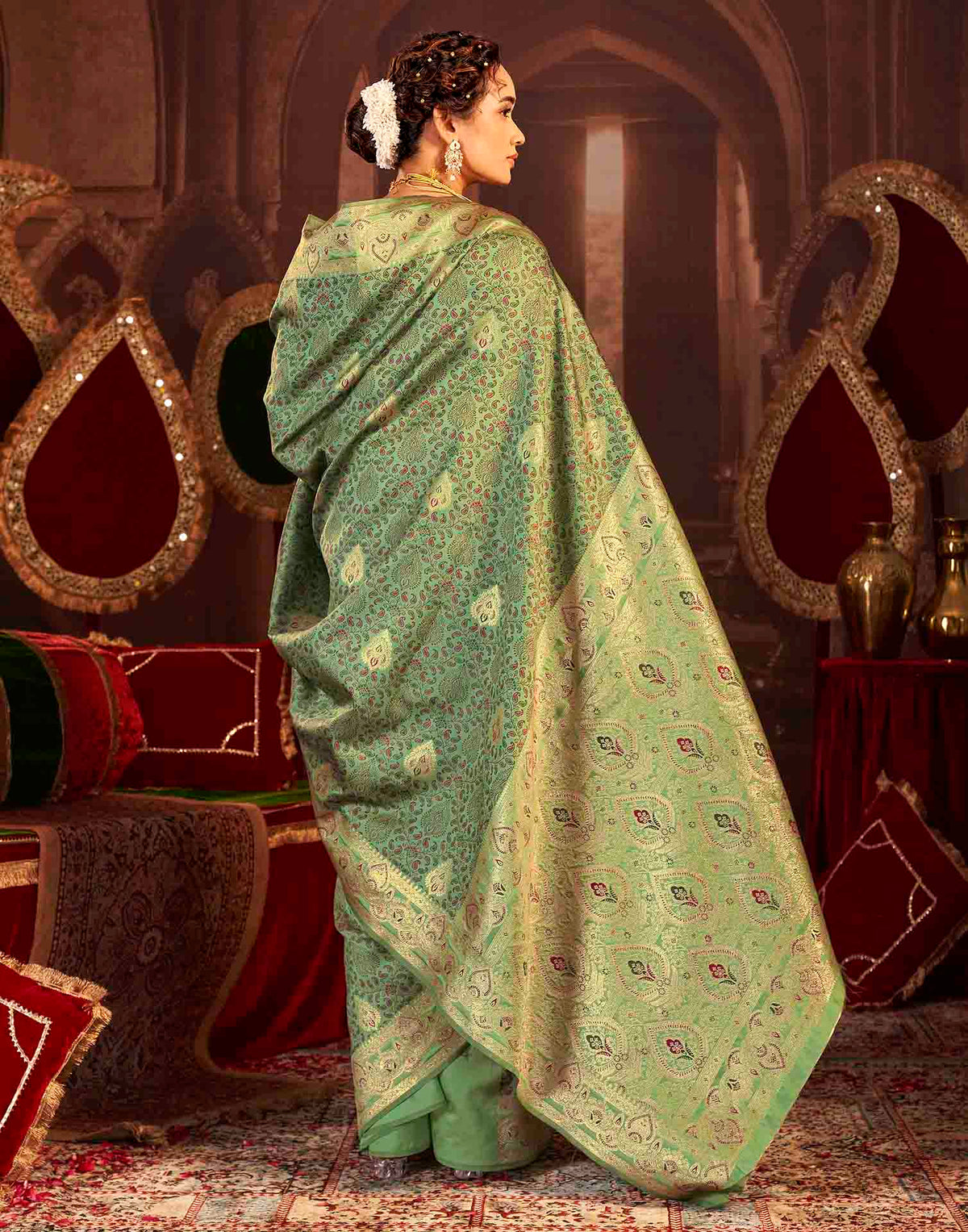 Pista Green Silk Woven Banarasi Saree