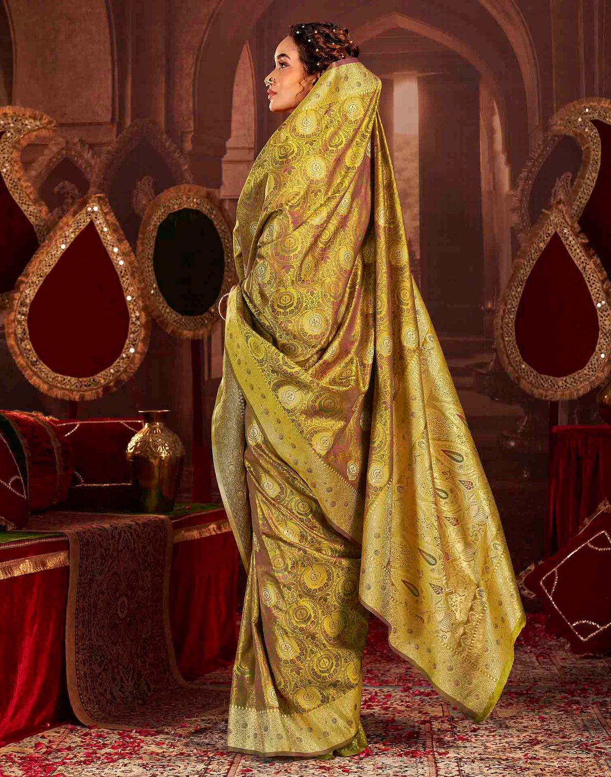Lime Green Silk Woven Banarasi Saree