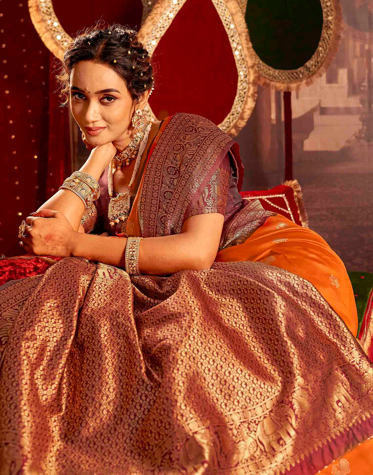 Orange Silk Woven Banarasi Saree