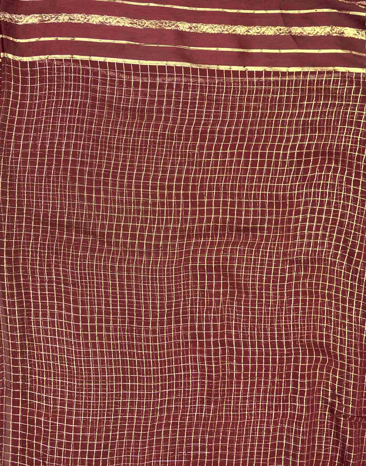 Chocolate Brown Georgette Woven Checked Saree