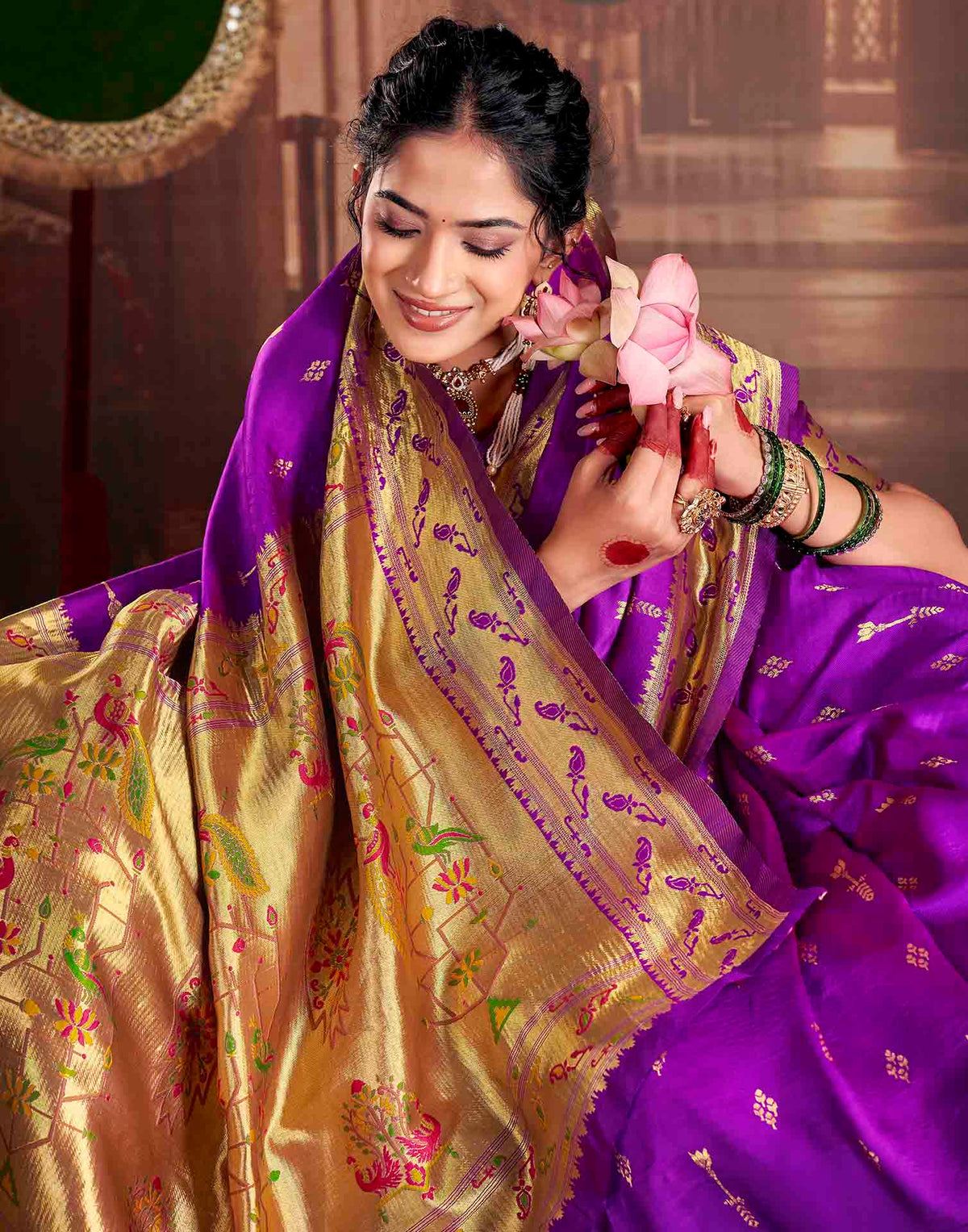 Purple Silk Woven Paithani Saree
