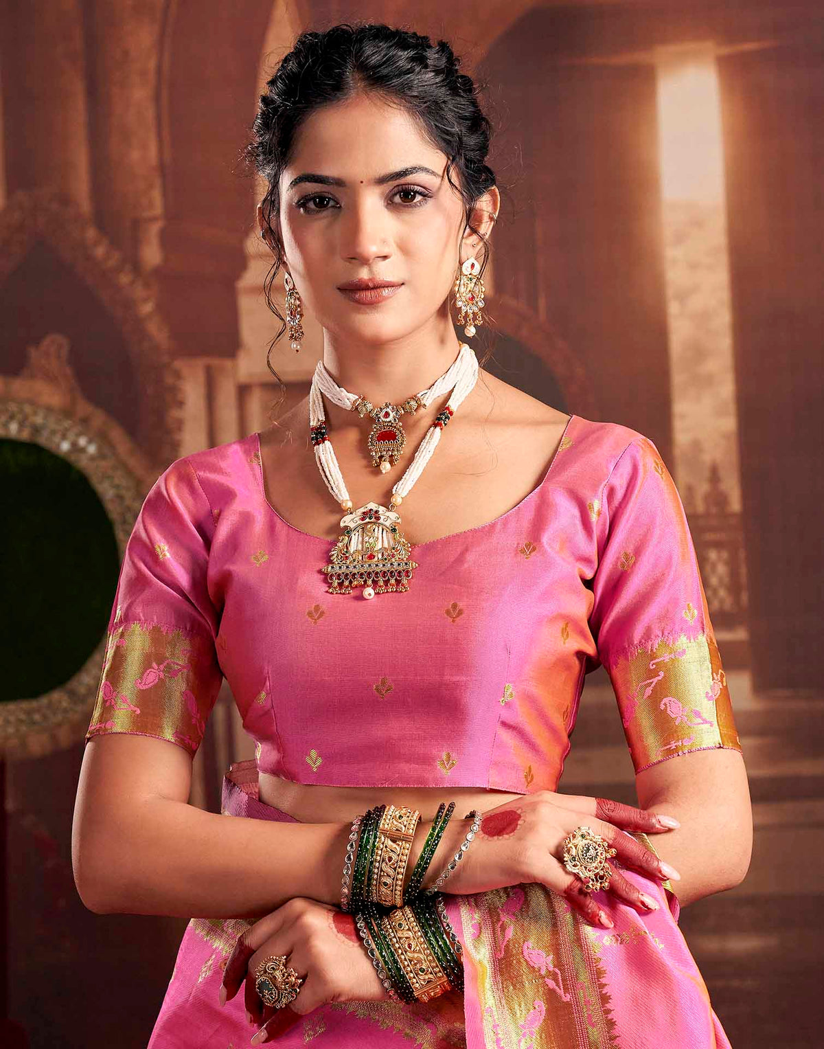 Baby Pink Silk Woven Paithani Saree