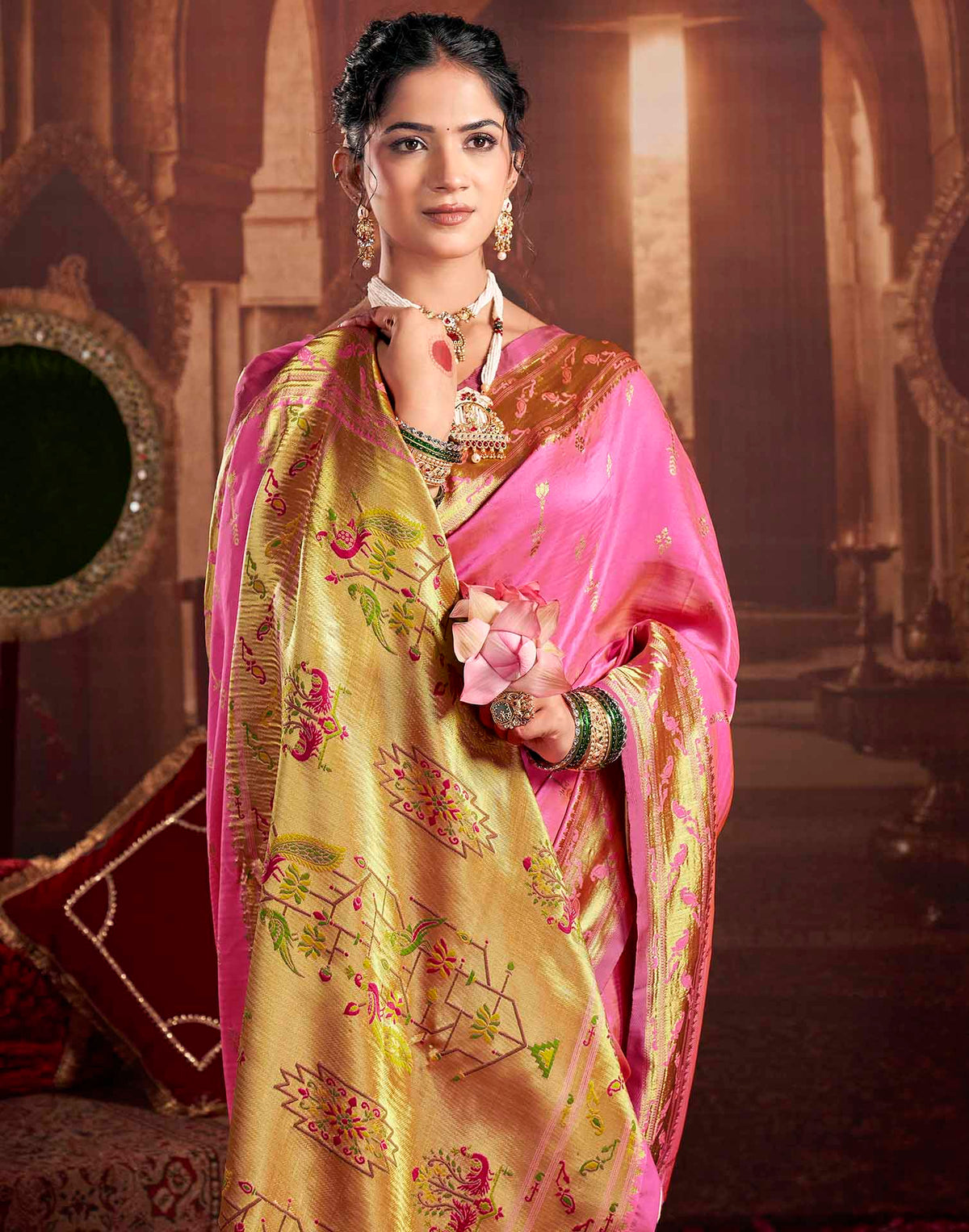 Baby Pink Silk Woven Paithani Saree