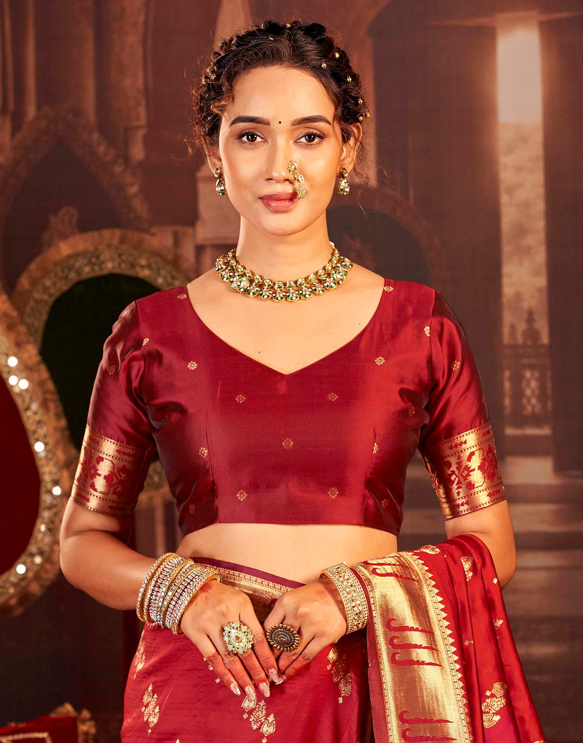 Ruby Red Silk Woven Paithani Saree