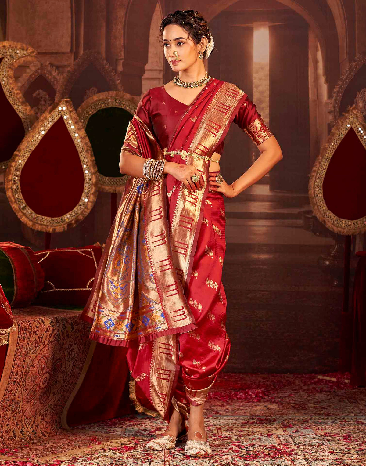 Ruby Red Silk Woven Paithani Saree