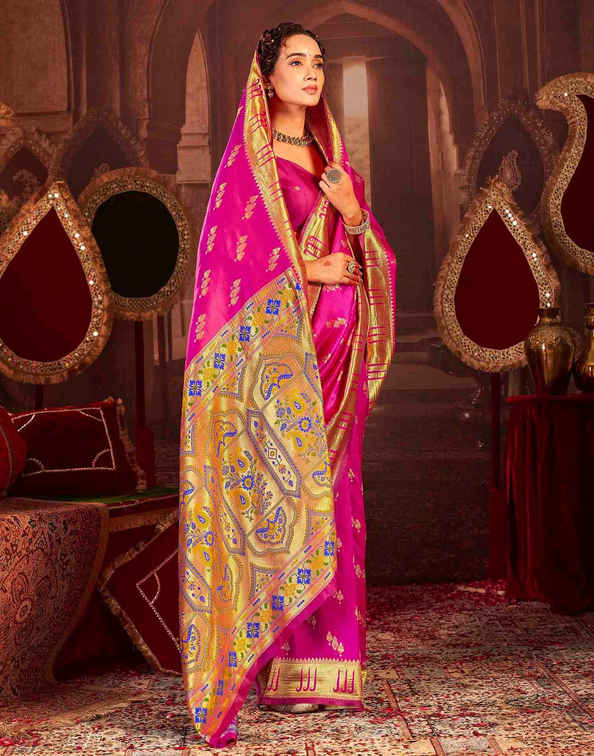 Magenta Silk Woven Paithani Saree