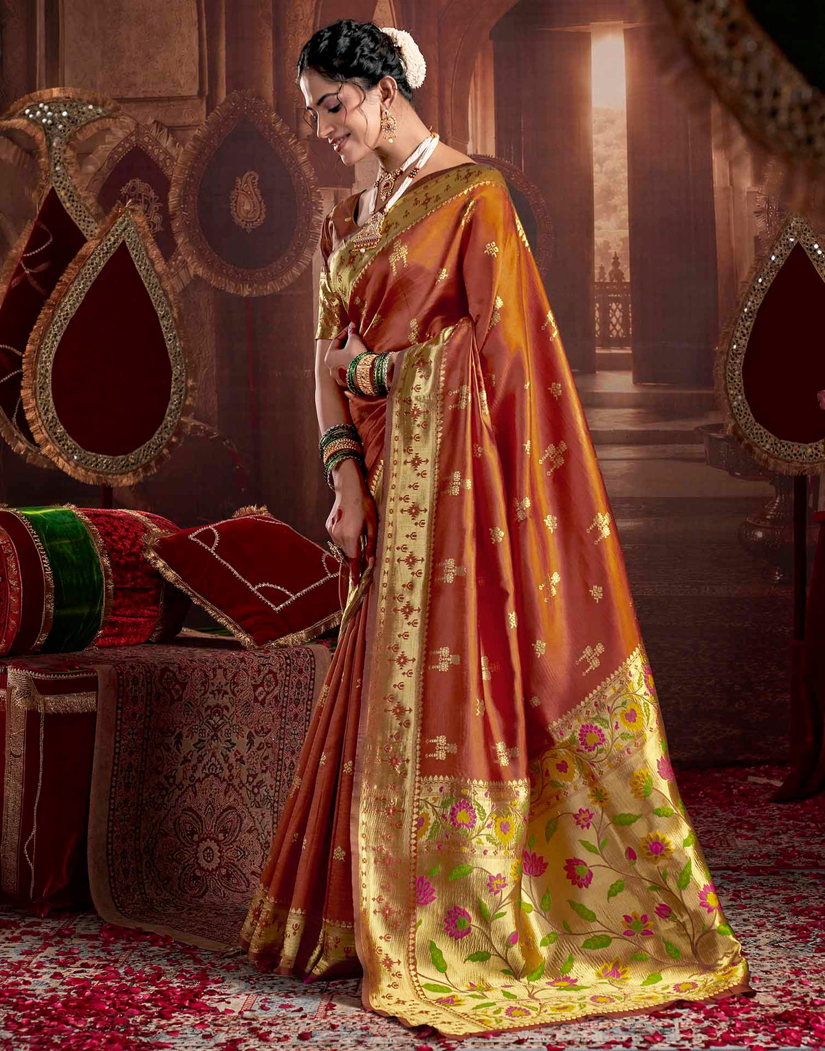 Rust Silk Woven Paithani Saree