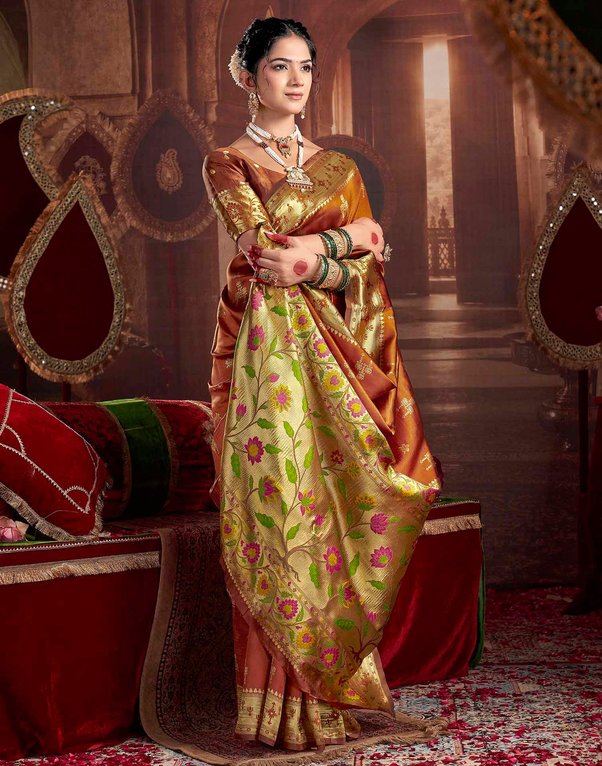 Rust Silk Woven Paithani Saree