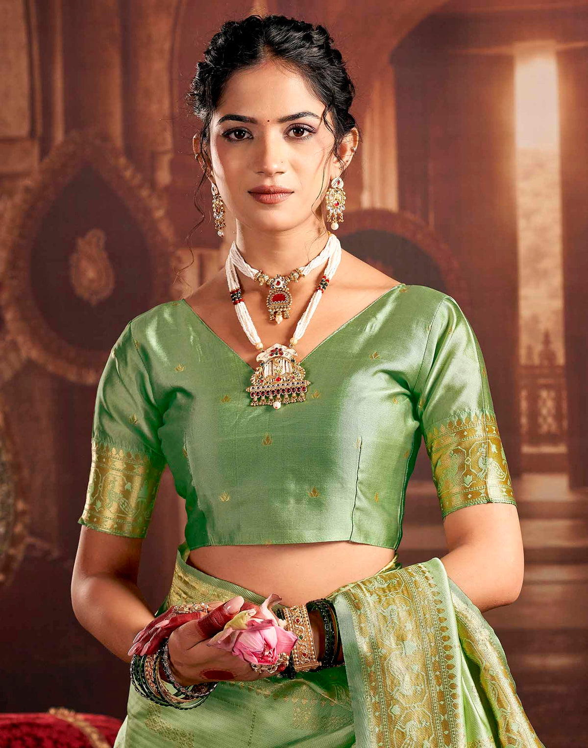 Pista Green Silk Woven Paithani Saree