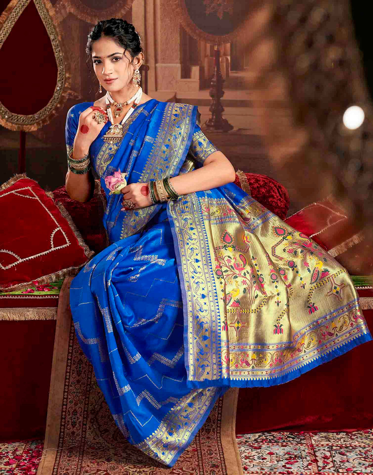 Royal Blue Silk Woven Paithani Saree
