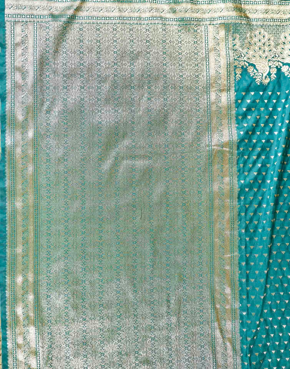 Peacock Teal Blue Silk Woven Banarasi Saree
