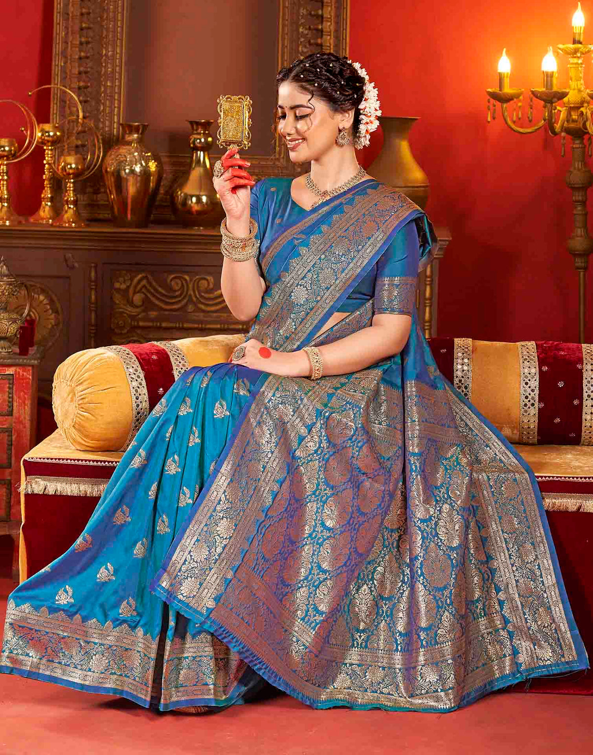 Royal Blue Silk Woven Banarasi Saree