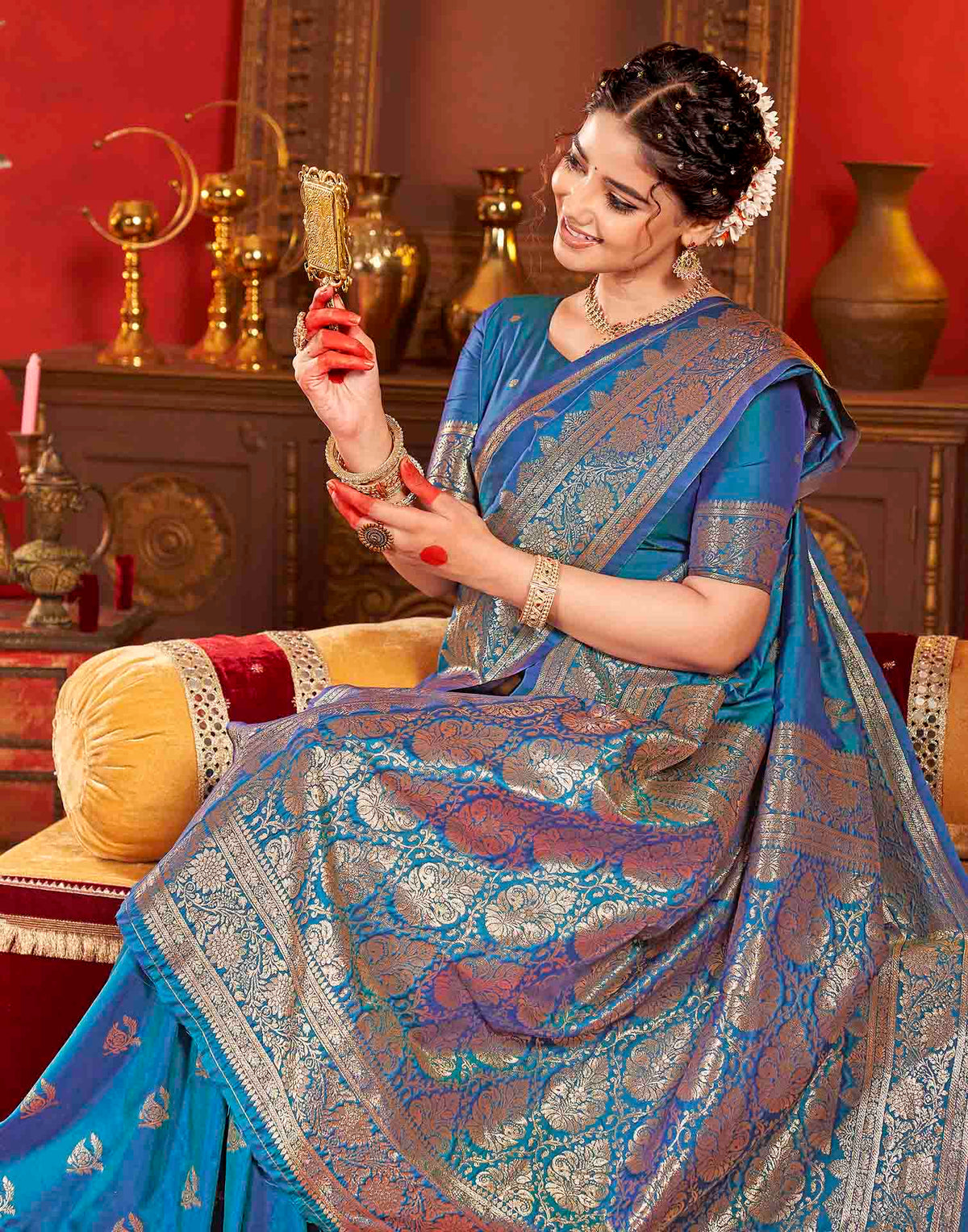 Royal Blue Silk Woven Banarasi Saree