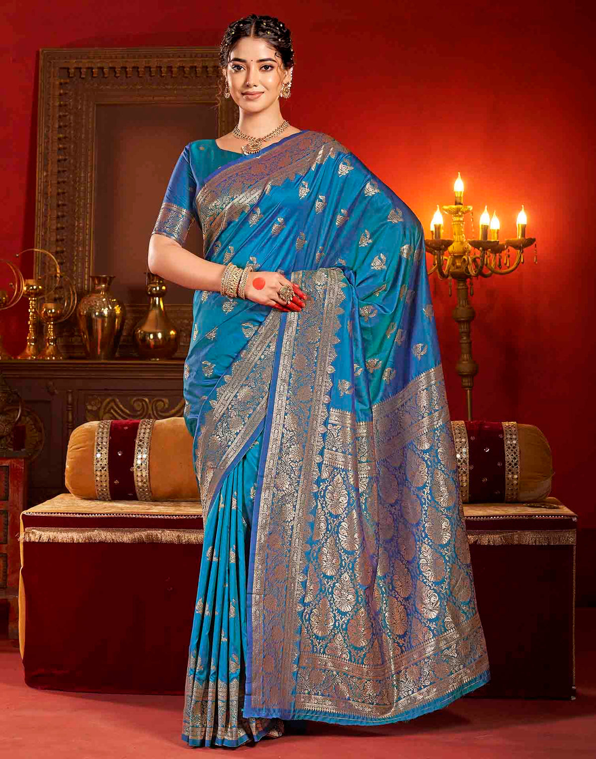 Royal Blue Silk Woven Banarasi Saree
