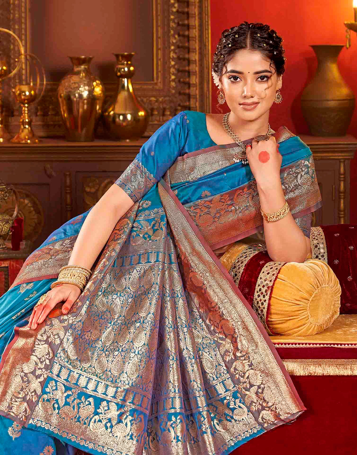 Peacock Blue Silk Woven Banarasi Saree