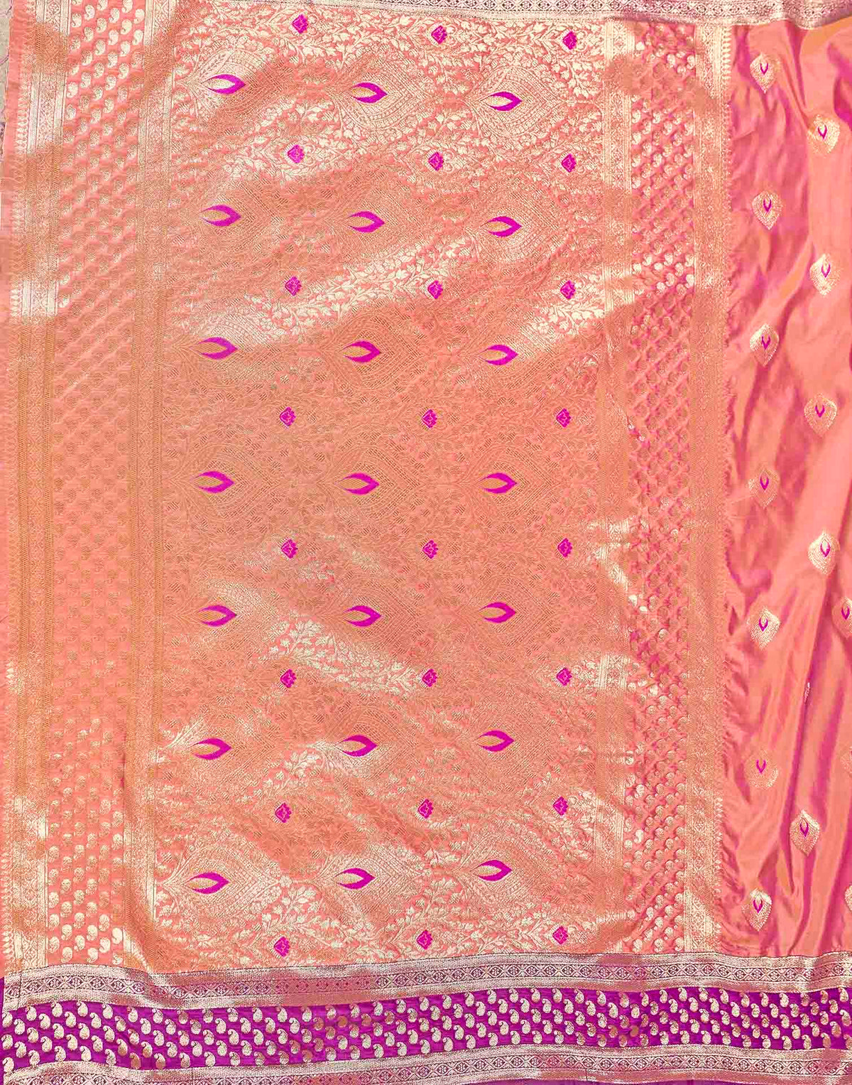 Peach Pink Silk Woven Banarasi Saree