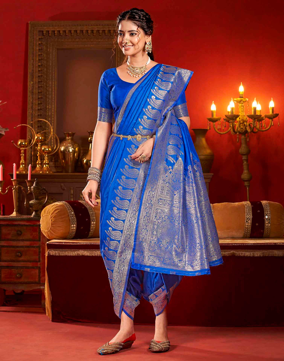 Royal Blue Silk Woven Banarasi Saree