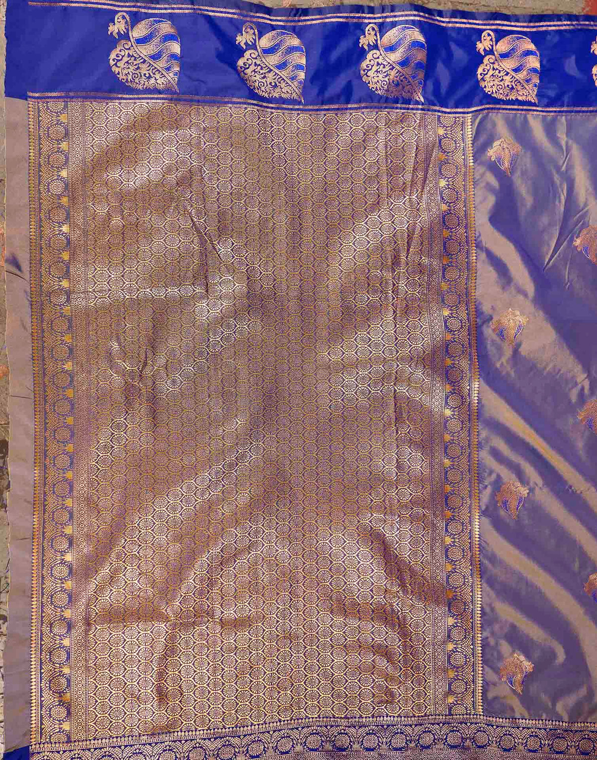 Greyish Blue Silk Woven Banarasi Saree