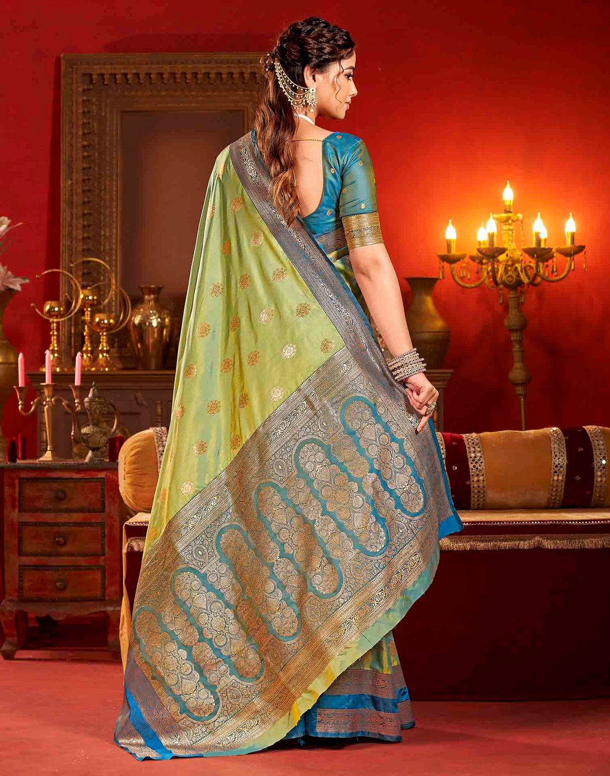 Moss Green Silk Woven Banarasi Saree