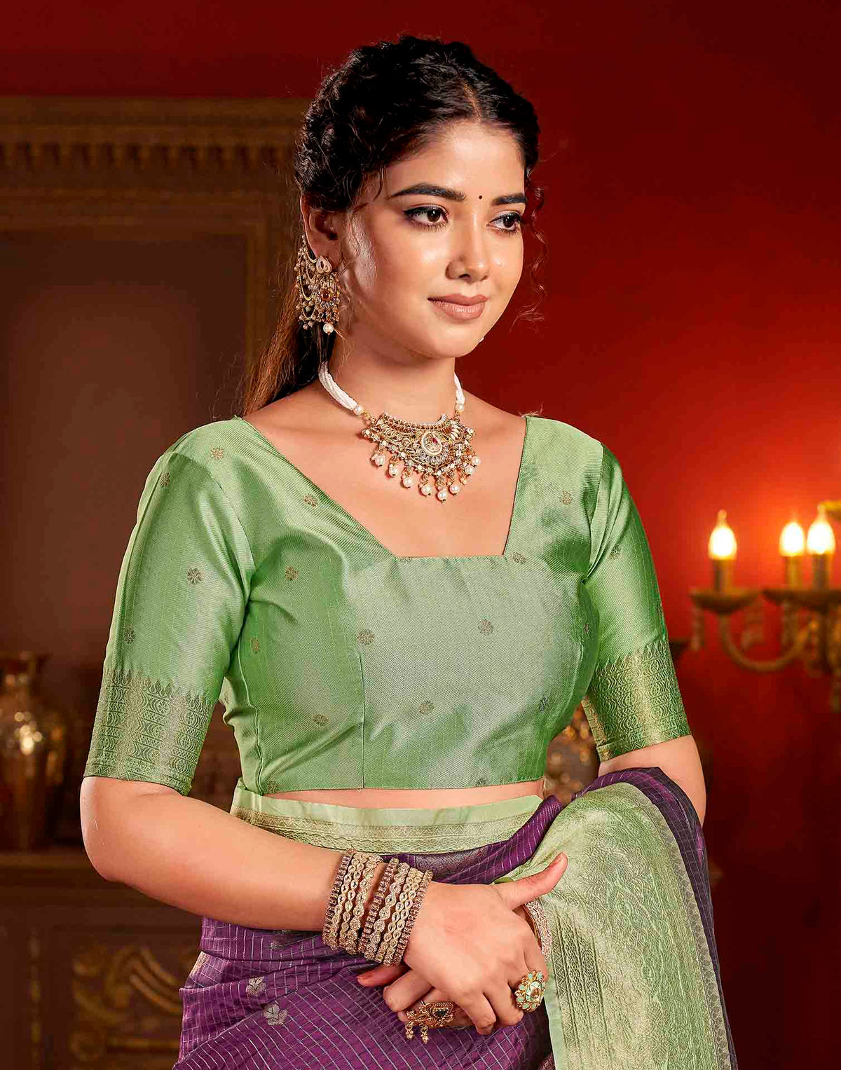 Purple Silk Woven Zari Stripe Saree