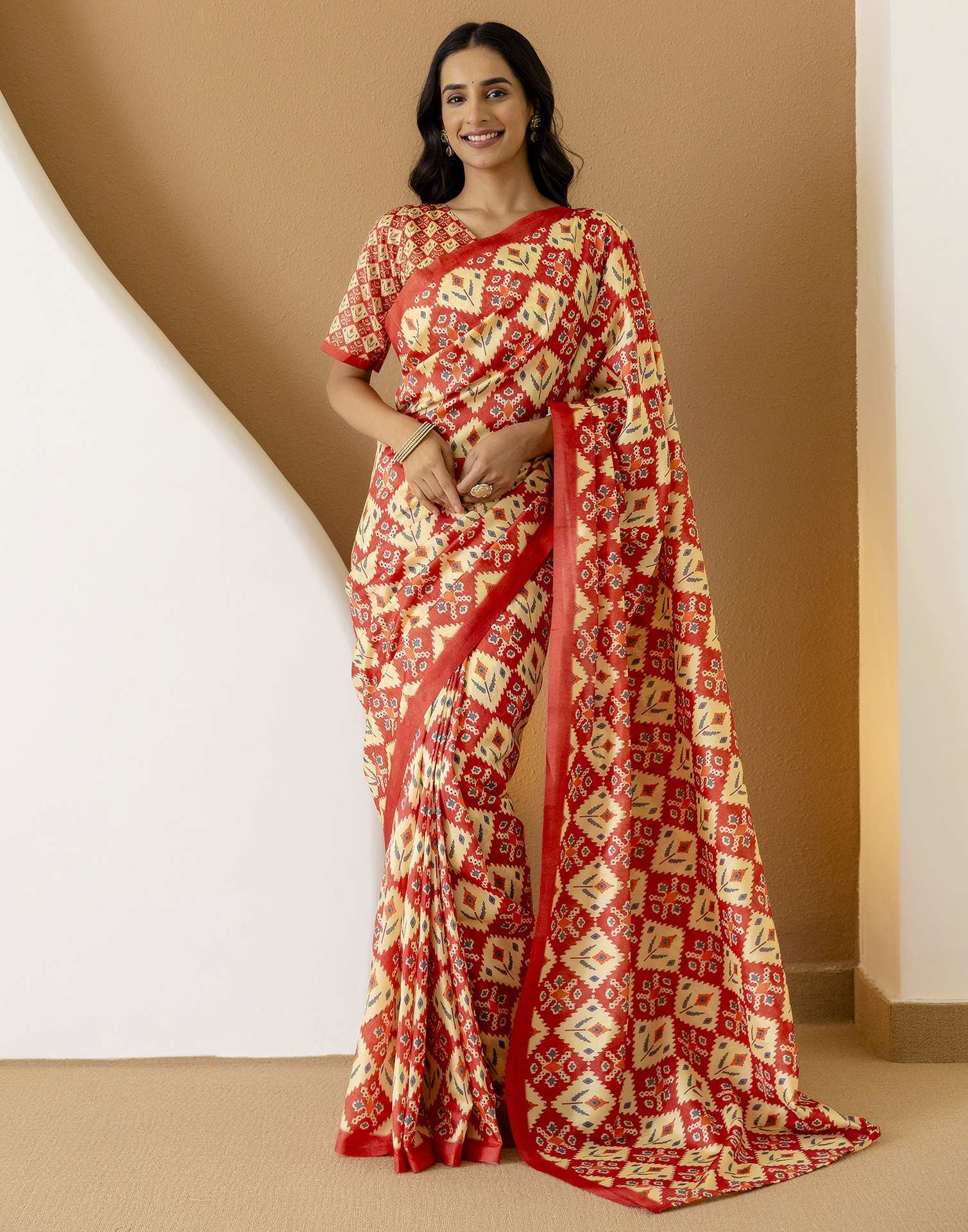 Ready To Wear Light Yellow Silk Printed Saree
