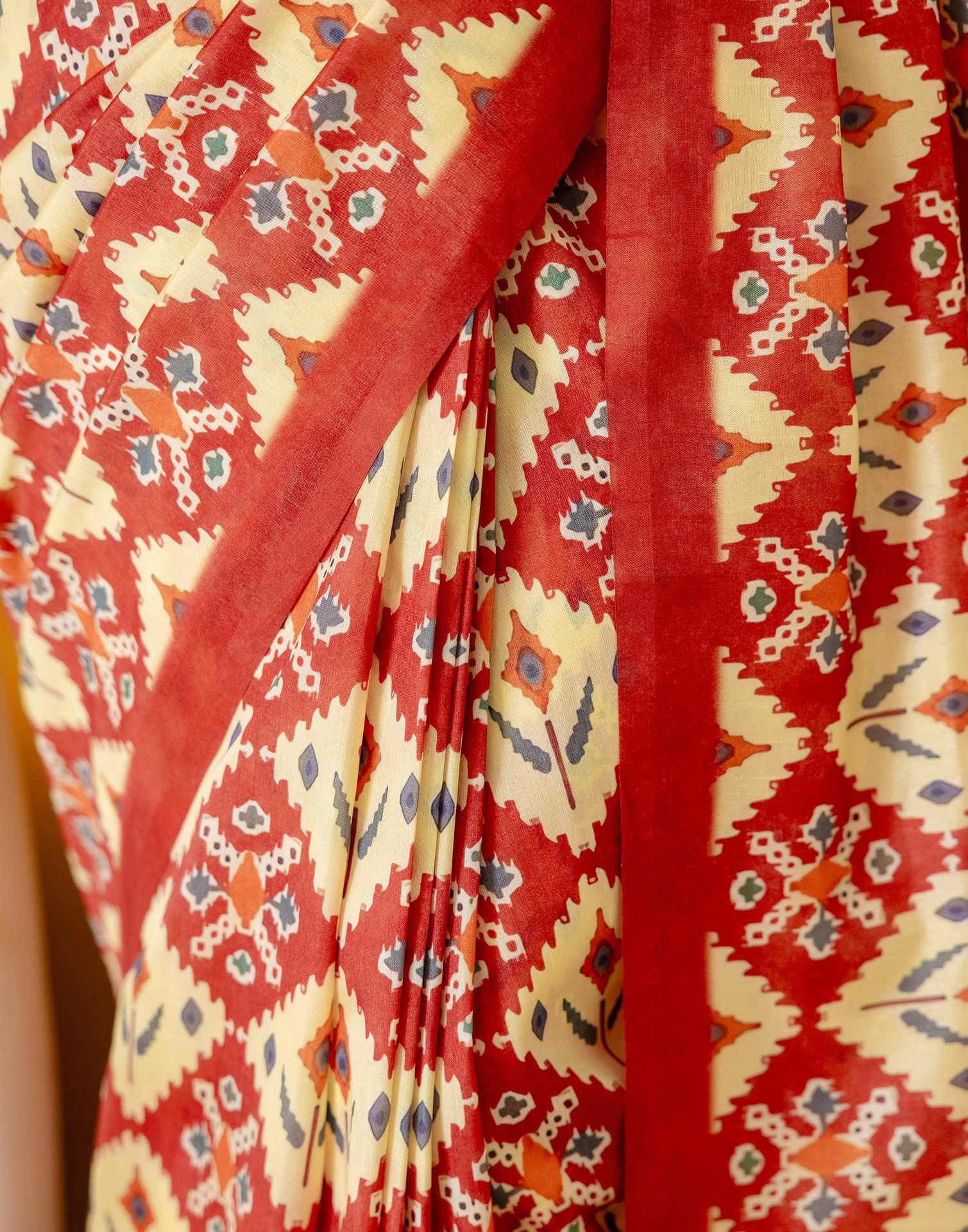 Ready To Wear Light Yellow Silk Printed Saree