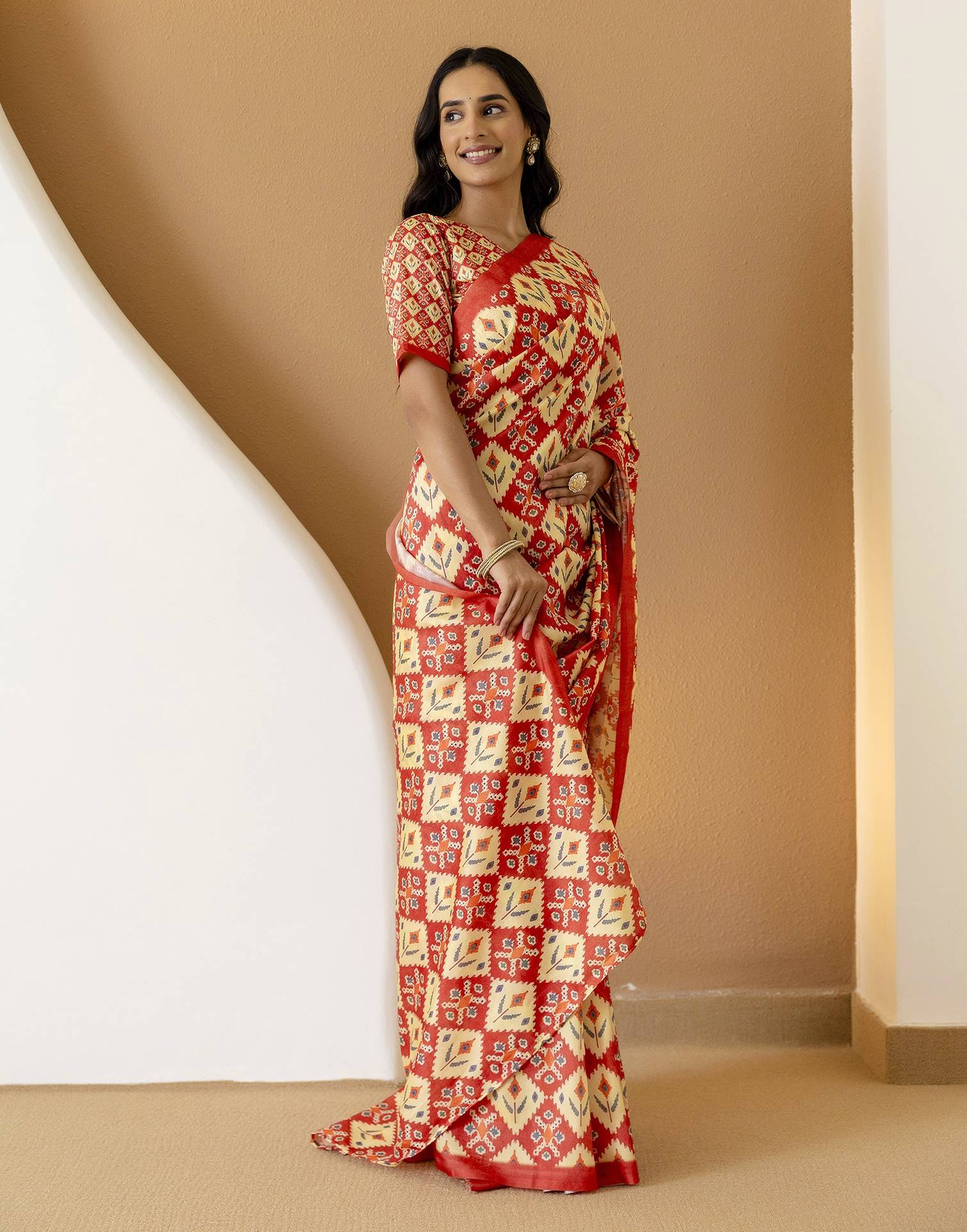 Ready To Wear Light Yellow Silk Printed Saree