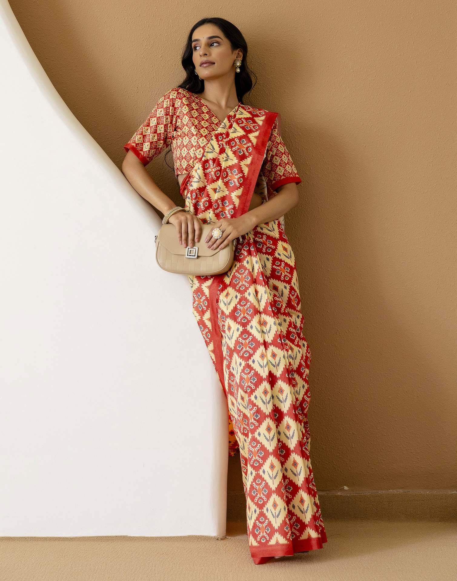 Ready To Wear Light Yellow Silk Printed Saree