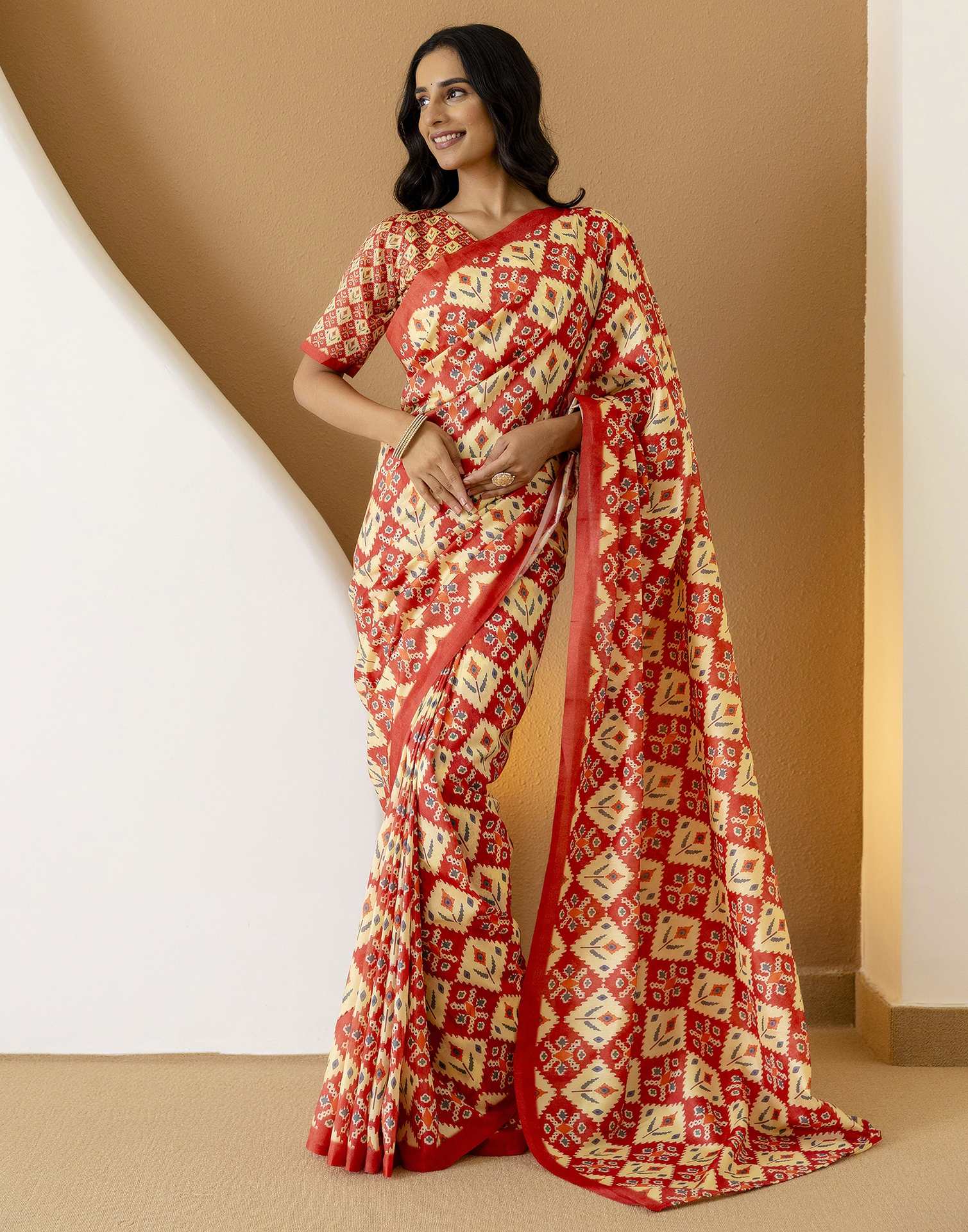 Ready To Wear Light Yellow Silk Printed Saree