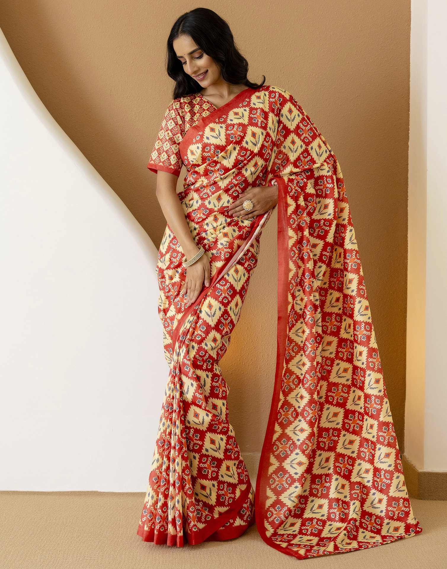 Ready To Wear Light Yellow Silk Printed Saree