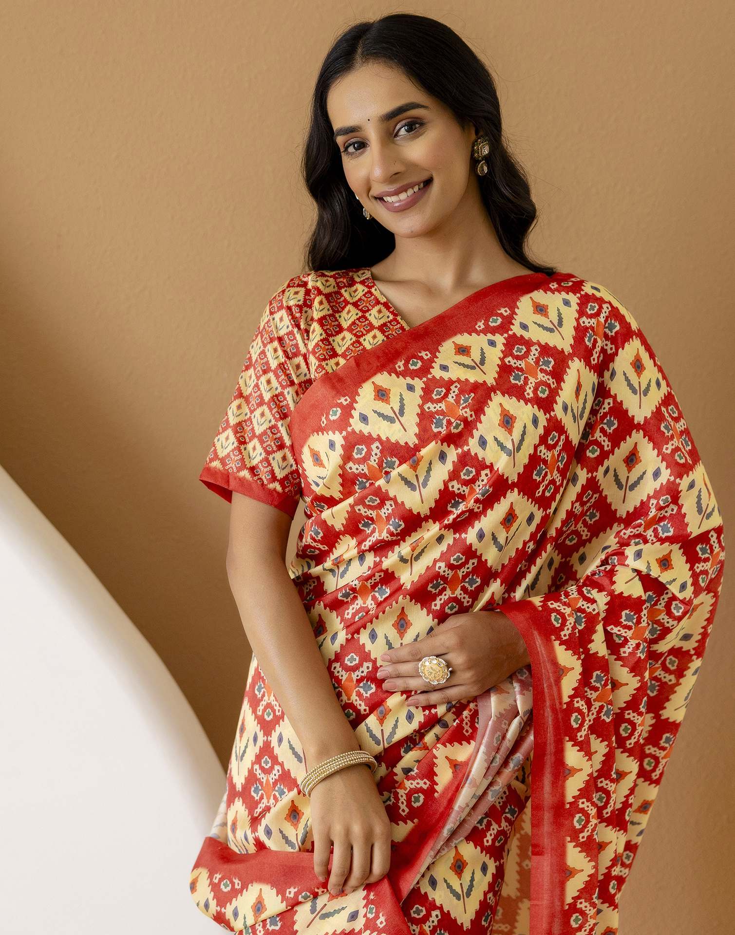 Ready To Wear Light Yellow Silk Printed Saree