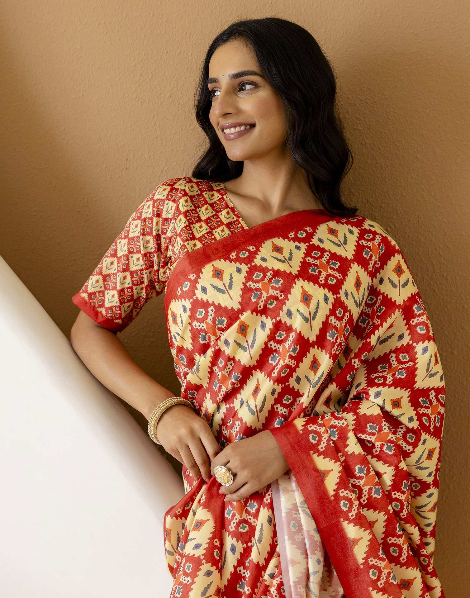 Ready To Wear Light Yellow Silk Printed Saree