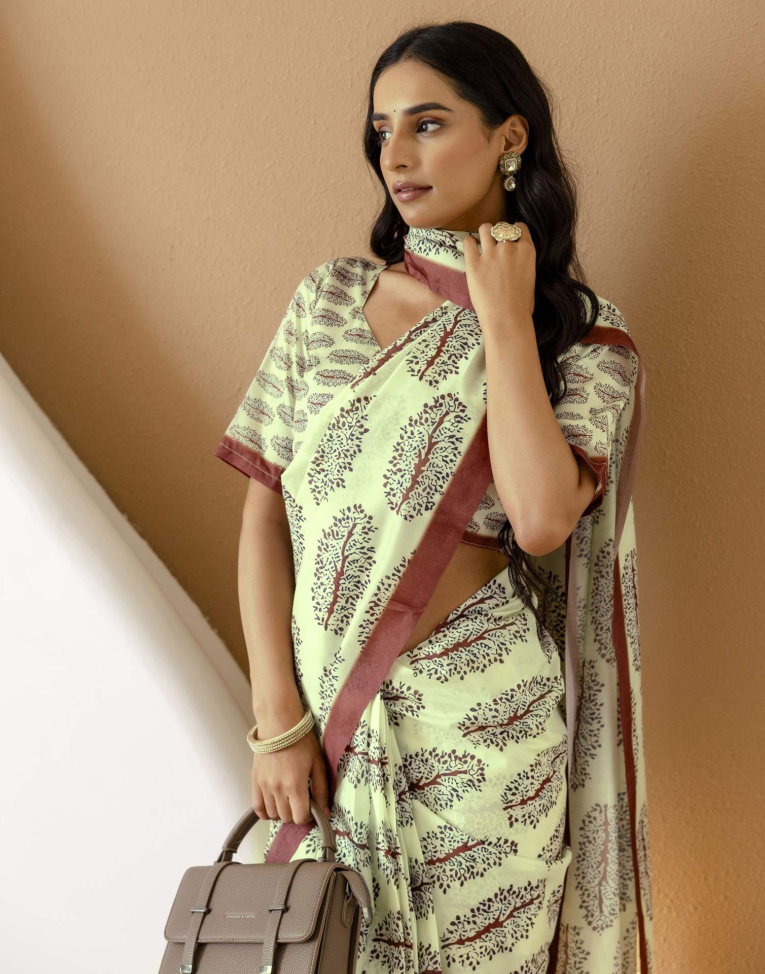 Ready To Wear Pista Green Silk Printed Saree
