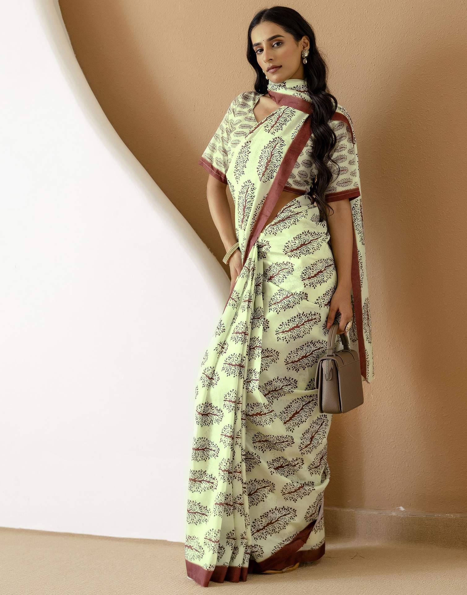 Ready To Wear Pista Green Silk Printed Saree